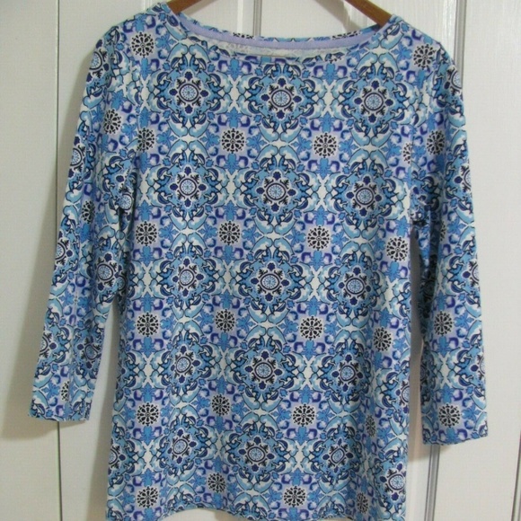 Talbots Tops - ⭐Talbots Medium Petite blue print 3/4 sleeve top